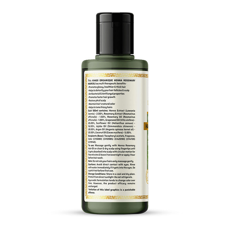 Khadi Organique Henna Rosemary hair oil (Mineral Oil Free) 210ml