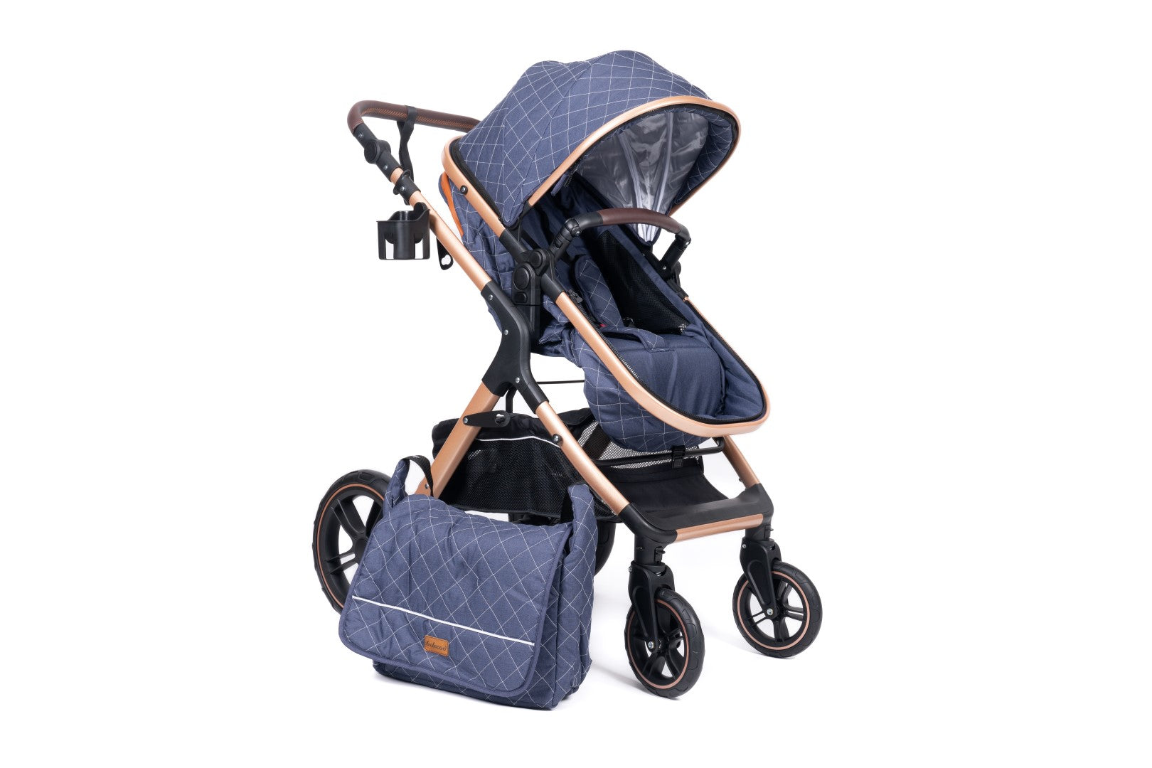 Belecoo one fold-to-half luxury pram 2 in 1 - Blue