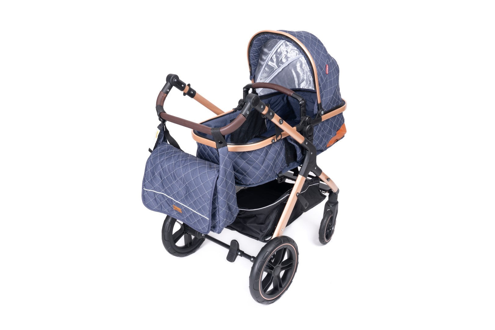 Belecoo one fold-to-half luxury pram 2 in 1 - Blue