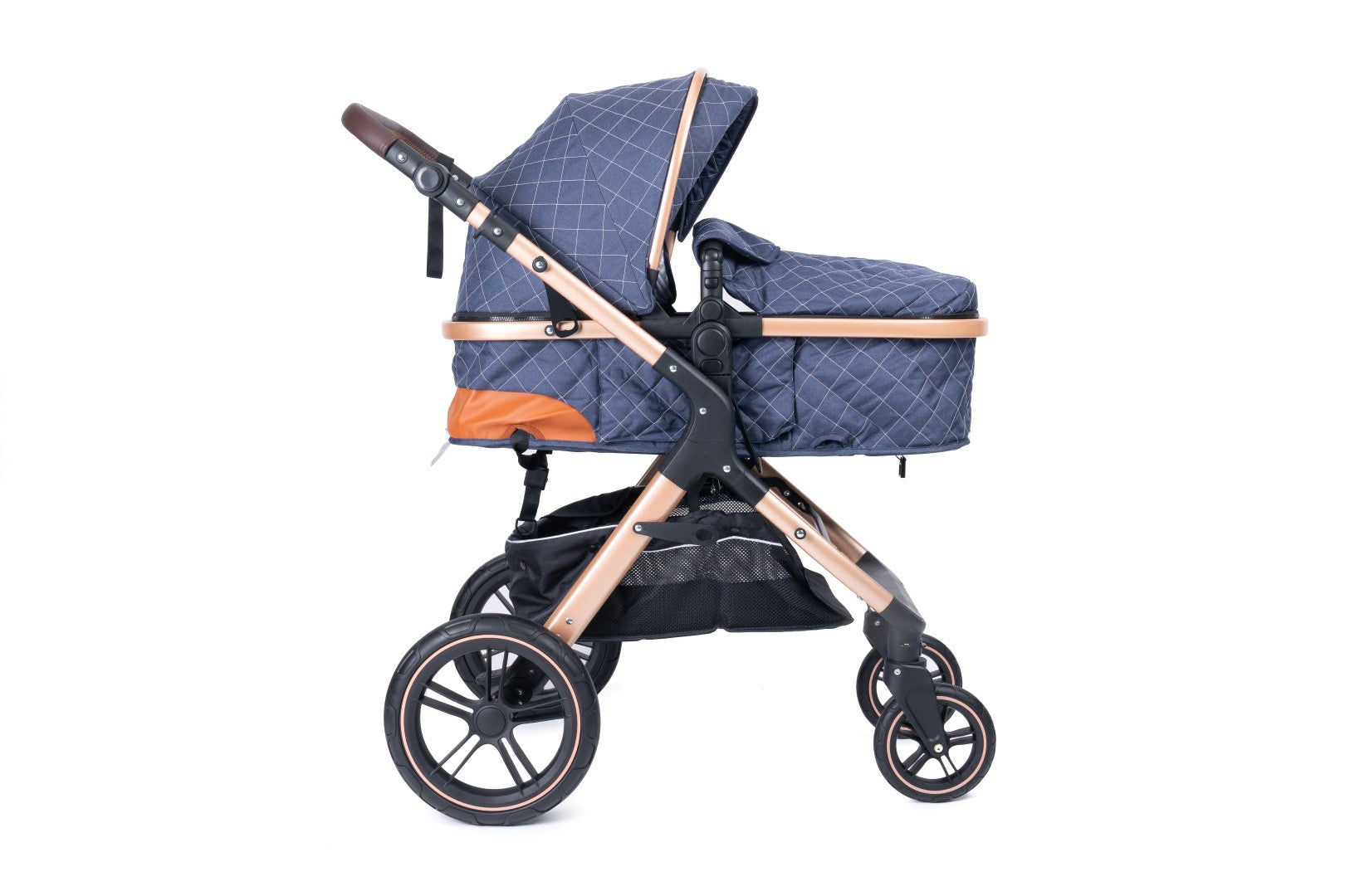 Belecoo one fold-to-half luxury pram 2 in 1 - Blue