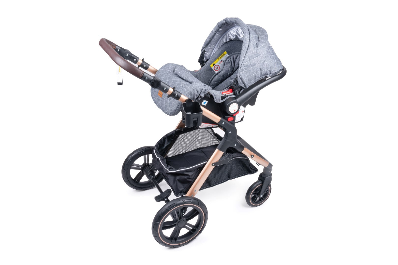 Belecoo one fold-to-half luxury pram 3 in 1 with Car Seat - Grey