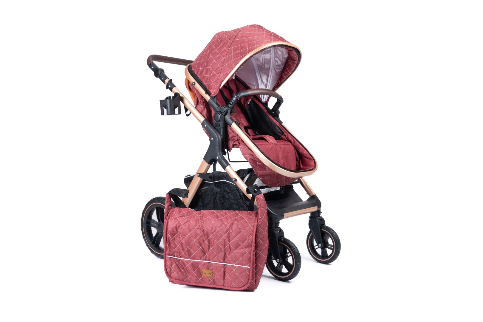 Belecoo one fold-to-half luxury pram 2 in 1 - Red