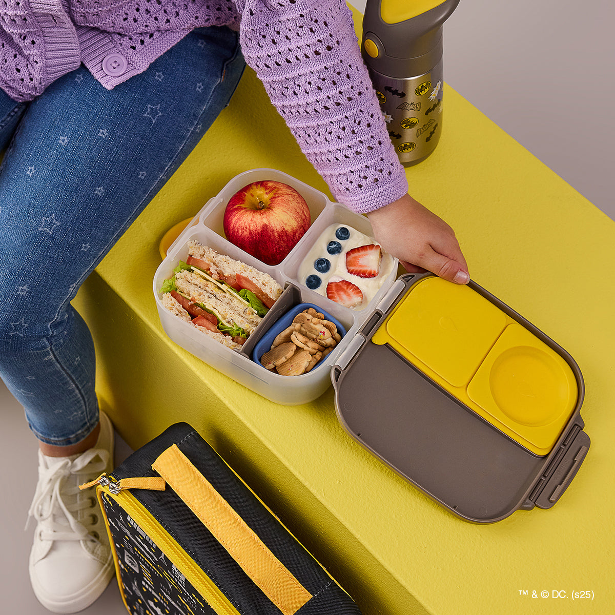 B.Box Batman Combo – Mini Lunchbox, 600ml Tritan Drink Bottle & Snackbox | Leak-Proof, BPA-Free, Kid-Friendly Design | Perfect for School, Travel, Snacks & More | Durable & Easy to Carry