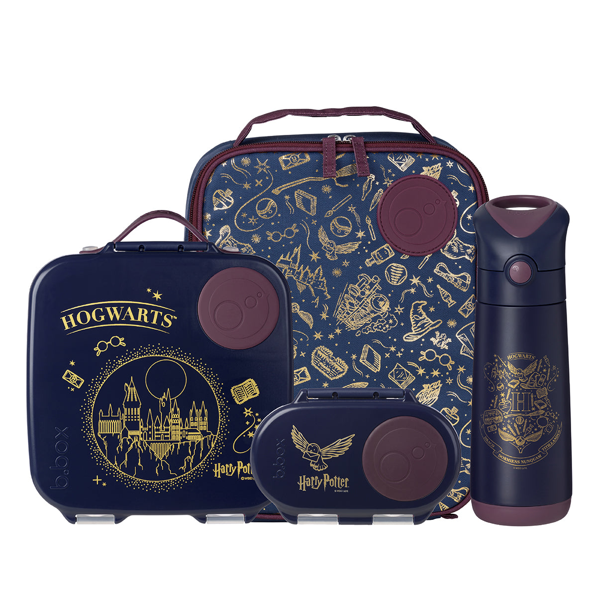 B.Box Harry Potter Lunch Box Combo – Includes Large Bento Lunchbox, Flexi Insulated Bag, 500ml Bottle & Snackbox | Leak-Proof, BPA-Free, Kid-Friendly School & Travel Set