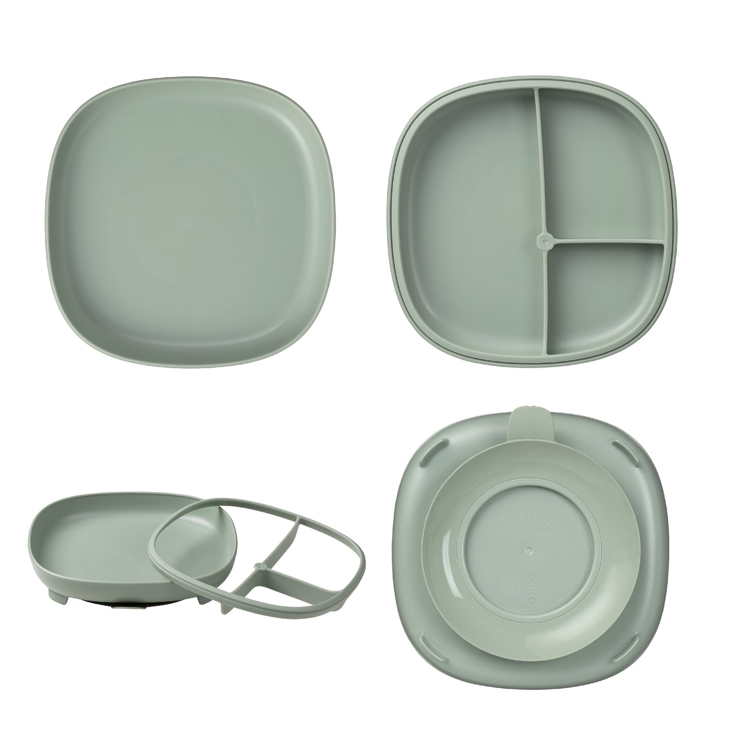 b.box Baby Feeding 2 in 1 Suction plate Removable divider to age up, Grows with your child & Silicone Bib with Big Pocket