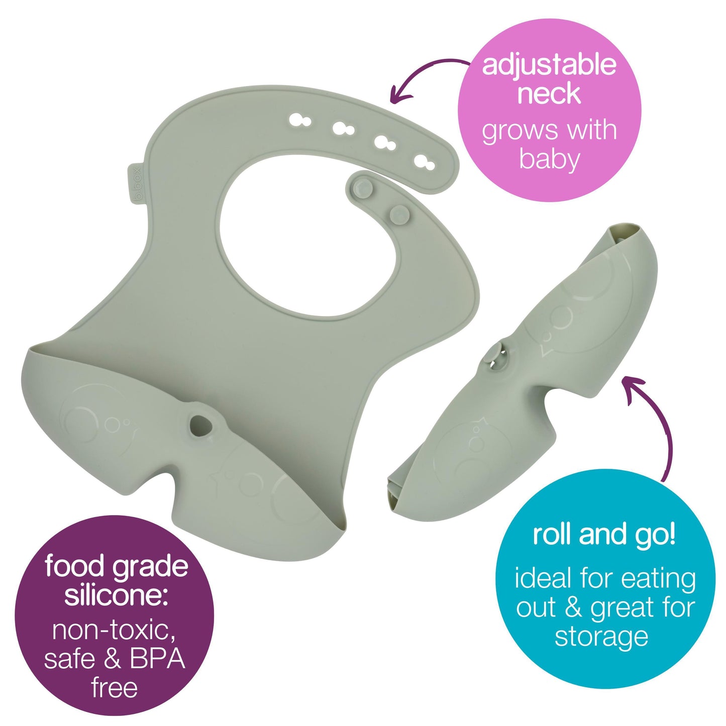 b.box Baby Feeding 2 in 1 Suction plate Removable divider to age up, Grows with your child & Silicone Bib with Big Pocket