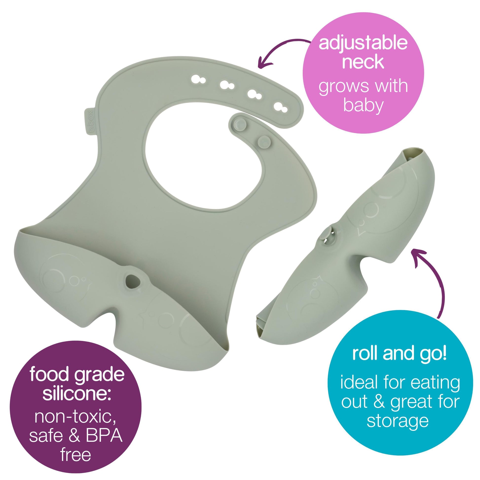 b.box Baby Feeding 2 in 1 Suction plate Removable divider to age up, Grows with your child & Silicone Bib with Big Pocket