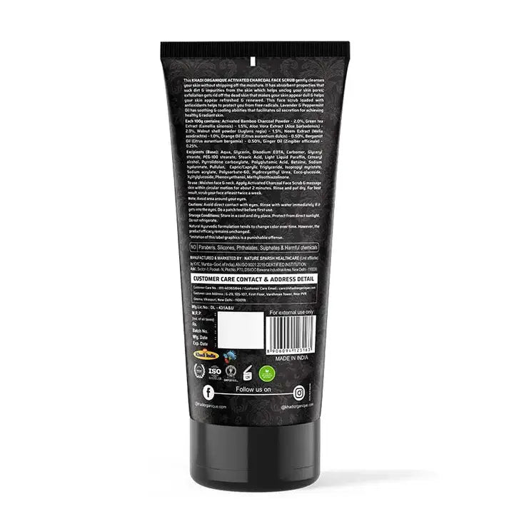 Khadi Organique Activated Bamboo Charcoal Face Scrub (SLS & Paraben Free) 100g