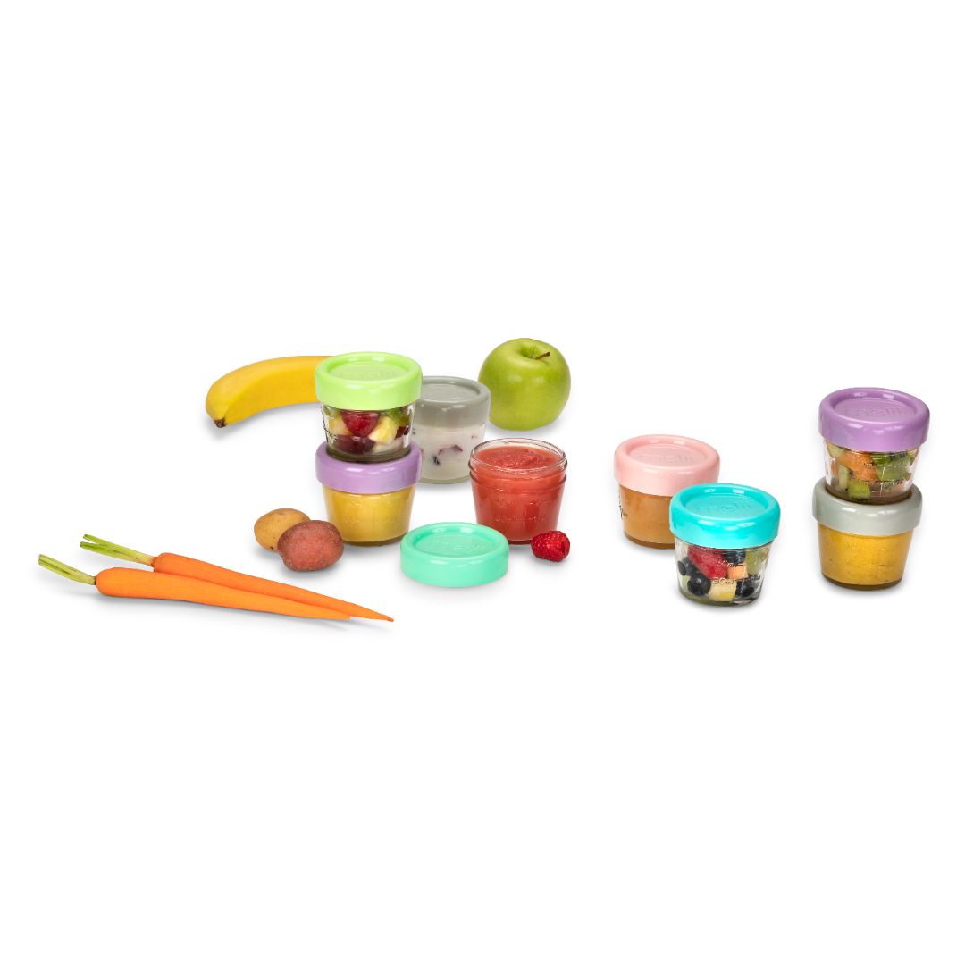 melii Glass Baby Food Containers - Airtight, Leakproof, Storage for Babies, Toddlers, Kids – BPA Free, Microwave & Freezer Safe - Set of 12, 4oz with Easy Open Lids