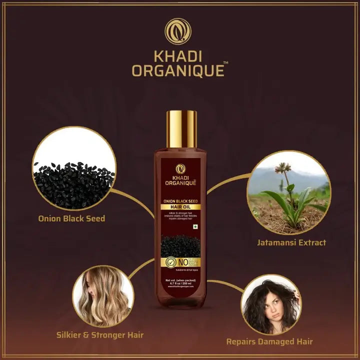 Khadi Organique Onion black seed hair oil (Mineral Oil Free) 200ml