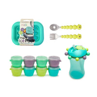 Melii Snap & Go Pods Baby Food Storage Container (4 oz, 8 pcs), Abacus Straw Sippy Cup (Turquoise, 340 ml), Silicone Caterpillar Spoon & Fork Set, Silicone Pop-It Ice Pack (Turquoise) - BPA Free, Durable, Fun Designs_6