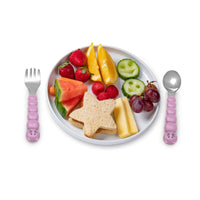 Melii Back to School Bundle - Puzzle Food Container (Pink, Purple, Grey), Spikey Water Bottle (Pink, 17 oz), Spoons & Forks Set (Purple Cat & Grey Bulldog, 4 Pcs) - BPA Free, Durable, Fun Designs_4