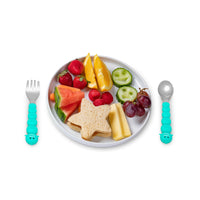 Melii Back to School Bundle - Puzzle Food Container (Lime, Turquoise Green), Spikey Water Bottle (Mint, 17 oz), Spoons & Forks Set (Brown Bear & Turquoise Shark, 4 Pcs) - BPA Free, Durable, Fun Designs_5