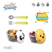 Melii Snack Containers & Utensil Set - Lion & Panda Snack Containers, Silicone Caterpillar Spoon & Fork Set - BPA Free, Durable, Fun Designs_1