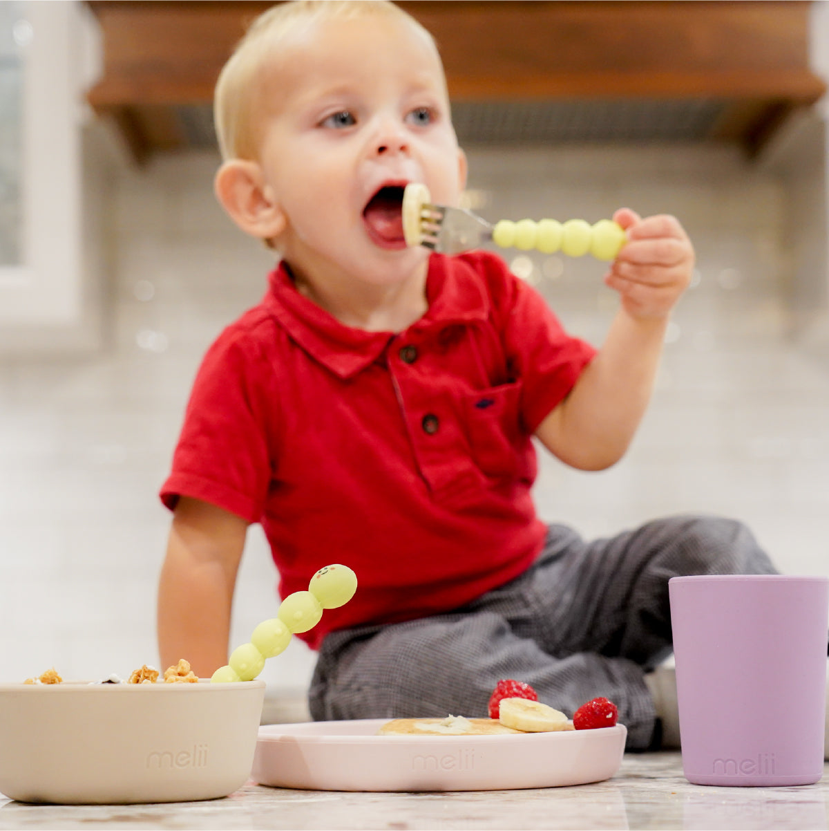 Melii Snack Containers & Utensil Set - Lion & Panda Snack Containers, Silicone Caterpillar Spoon & Fork Set - BPA Free, Durable, Fun Designs