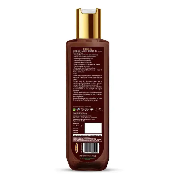 Khadi Organique Castor Oil  (100% cold pressed oil ) 200ml