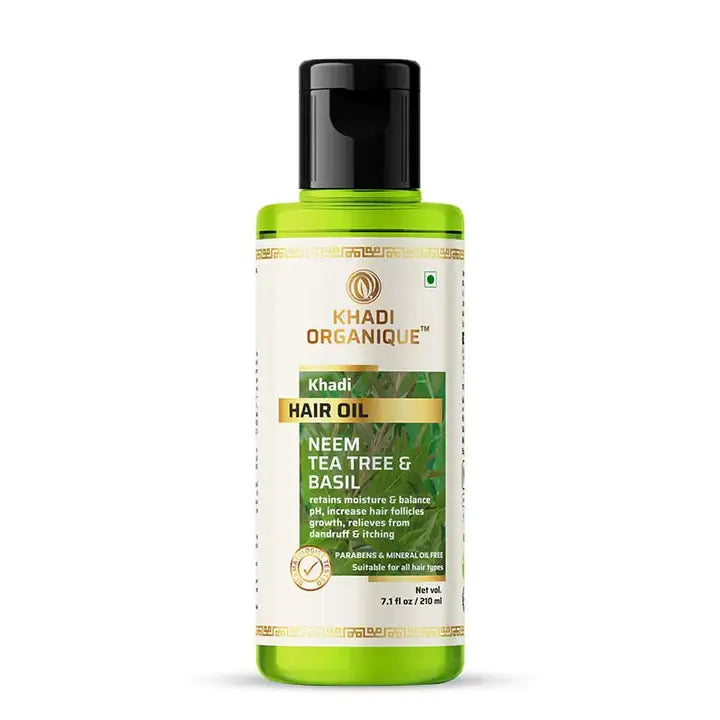 Khadi Organique Neem tea tree & basil Hair oil (Mineral Oil Free) 210ml