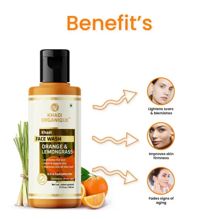 Khadi Organique  Orange & Lemongrass Face Wash (SLS & paraben Free) 210ml