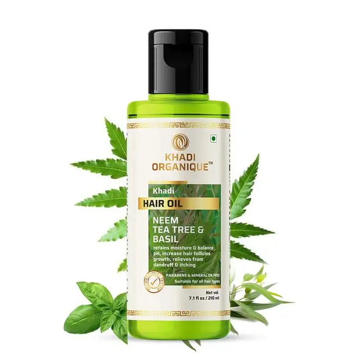 Khadi Organique Neem tea tree & basil Hair oil (Mineral Oil Free) 210ml