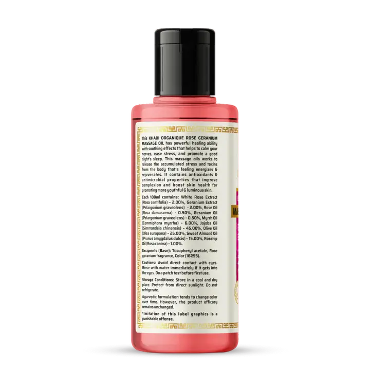 Khadi Organique Rose Geranium Massage oil (Mineral Oil free ) 210ml