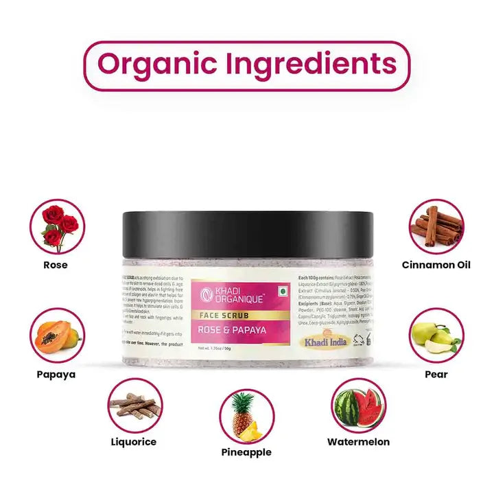 Khadi Organique Rose & papaya face scrub 50g