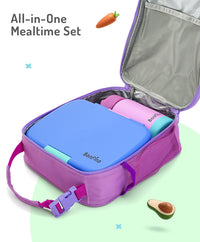 Bonfino Lunch Box with Bottle and Lunch Bag, Leak-Resistant, Multi-Material Build, Durable, 3 Years+, Blue and Purple - 3 Pieces_2