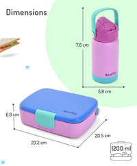 Bonfino Lunch Box with Bottle and Lunch Bag, Leak-Resistant, Multi-Material Build, Durable, 3 Years+, Blue and Purple - 3 Pieces_7