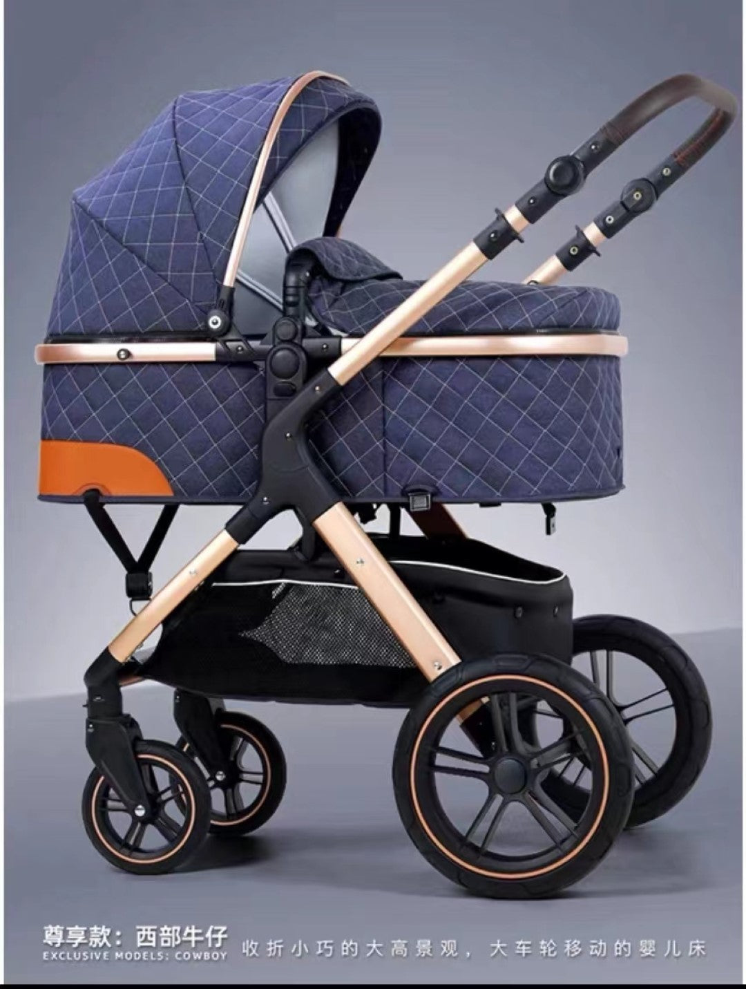 Belecoo one fold-to-half luxury pram 2 in 1 - Blue