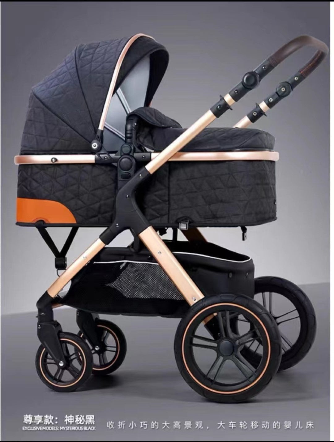 Belecoo one fold-to-half luxury pram 2 in 1 - Black