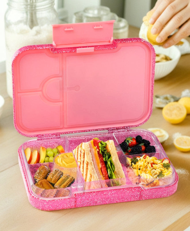 Bonfino Unicorn ABS Bento Lunch Box, BPA Free, Microwave Safe Removable Tray, 6 Adjustable Compartments, Leak Resistant, Lightweight, 3 Years+, 22x15.5x5cm, 1L - Pink