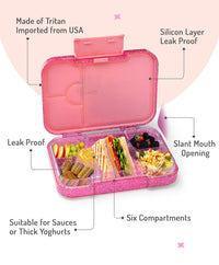 Bonfino Unicorn ABS Bento Lunch Box, BPA Free, Microwave Safe Removable Tray, 6 Adjustable Compartments, Leak Resistant, Lightweight, 3 Years+, 22x15.5x5cm, 1L - Pink_5