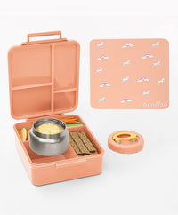 Bonfino Unicorn Food Grade Tritan Bento Lunch Box with Food Jar, 4 Compartments, BPA Free, Leak Resistant, Microwave Safe, 20x17.5x7cm, 1.87L, 3 Years+ - Peach_1