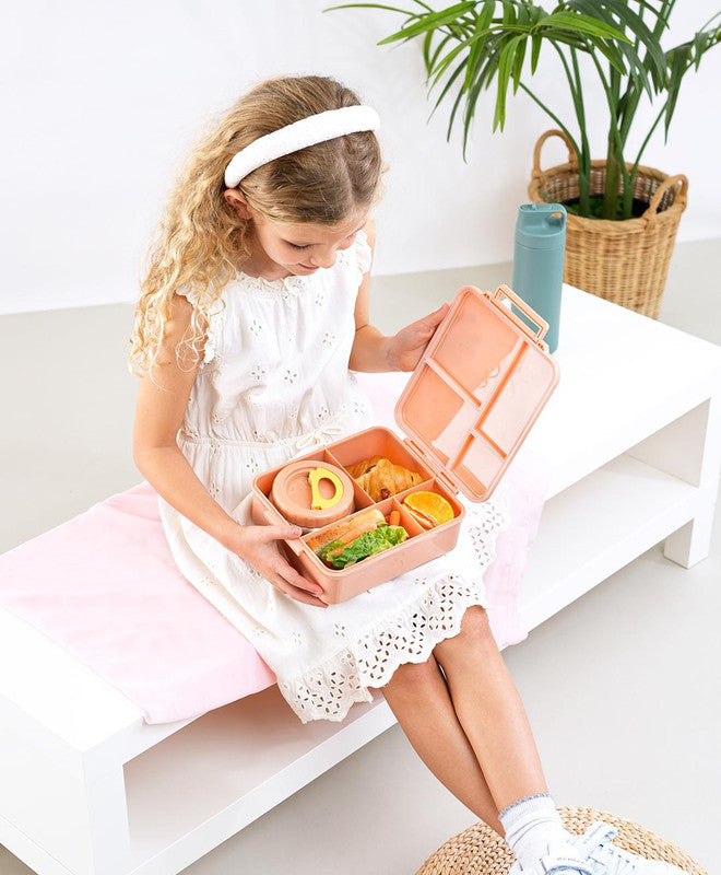 Bonfino Unicorn Food Grade Tritan Bento Lunch Box with Food Jar, 4 Compartments, BPA Free, Leak Resistant, Microwave Safe, 20x17.5x7cm, 1.87L, 3 Years+ - Peach