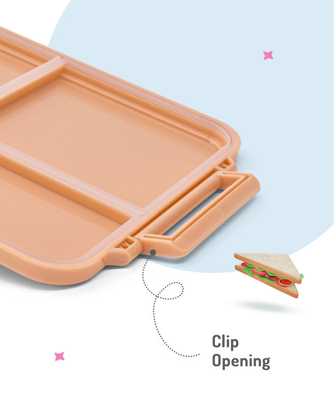 Bonfino Unicorn Food Grade Tritan Bento Lunch Box with Food Jar, 4 Compartments, BPA Free, Leak Resistant, Microwave Safe, 20x17.5x7cm, 1.87L, 3 Years+ - Peach