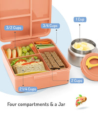 Bonfino Unicorn Food Grade Tritan Bento Lunch Box with Food Jar, 4 Compartments, BPA Free, Leak Resistant, Microwave Safe, 20x17.5x7cm, 1.87L, 3 Years+ - Peach_5