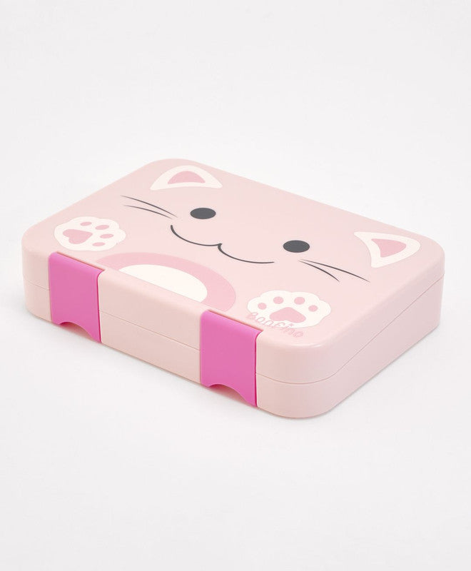 Bonfino Lunch Box, Cat Theme, Easy to Carry, Leak-Proof Lid, Microwave Safe, 3 Years+, 22 x 15.5 x 5cm - Pink