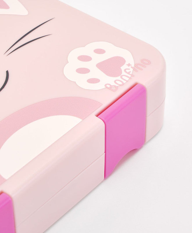 Bonfino Lunch Box, Cat Theme, Easy to Carry, Leak-Proof Lid, Microwave Safe, 3 Years+, 22 x 15.5 x 5cm - Pink