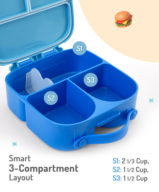 Bonfino Lunch Box, Leak-Resistant Seal, Food-Grade PP and Silicone, Durable, Spacecraft Theme, 3 Years+, 1100 mL, 21.8 x 21.1 x 7.5 cm - Blue