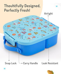 Bonfino Lunch Box, Leak-Resistant Seal, Food-Grade PP and Silicone, Durable, Spacecraft Theme, 3 Years+, 1100 mL, 21.8 x 21.1 x 7.5 cm - Blue_4
