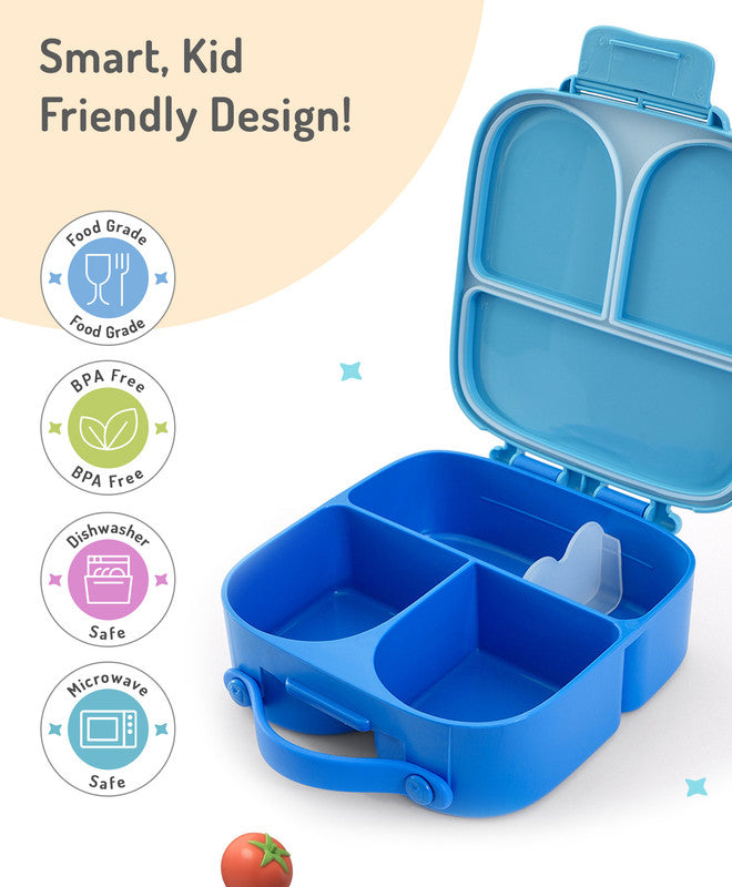 Bonfino Lunch Box, Leak-Resistant Seal, Food-Grade PP and Silicone, Durable, Spacecraft Theme, 3 Years+, 1100 mL, 21.8 x 21.1 x 7.5 cm - Blue