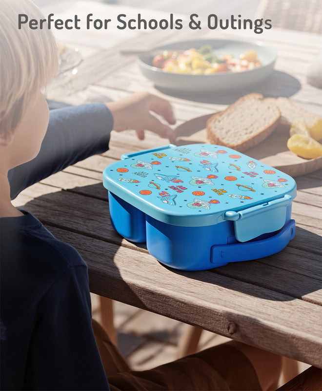Bonfino Lunch Box, Leak-Resistant Seal, Food-Grade PP and Silicone, Durable, Spacecraft Theme, 3 Years+, 1100 mL, 21.8 x 21.1 x 7.5 cm - Blue