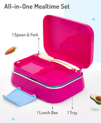 Bonfino Lunch Box with Spoon and Fork, Leak-Resistant, Food-Grade PP and 304 Stainless Steel, Durable, 3 Years+, 1150 mL, 21.6 x 17.3 x 7.6 cm - Pink and Blue_2