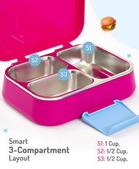 Bonfino Lunch Box with Spoon and Fork, Leak-Resistant, Food-Grade PP and 304 Stainless Steel, Durable, 3 Years+, 1150 mL, 21.6 x 17.3 x 7.6 cm - Pink and Blue_3