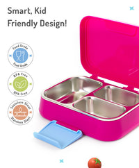 Bonfino Lunch Box with Spoon and Fork, Leak-Resistant, Food-Grade PP and 304 Stainless Steel, Durable, 3 Years+, 1150 mL, 21.6 x 17.3 x 7.6 cm - Pink and Blue_5