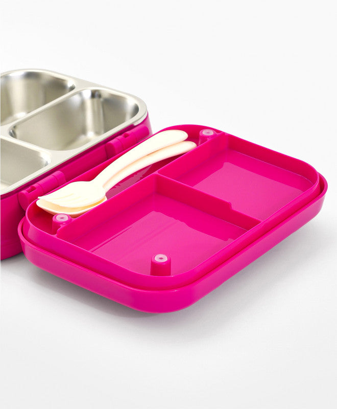 Bonfino Lunch Box with Spoon and Fork, Leak-Resistant, Food-Grade PP and 304 Stainless Steel, Durable, 3 Years+, 1150 mL, 21.6 x 17.3 x 7.6 cm - Pink and Blue