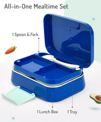 Bonfino Lunch Box with Spoon and Fork, Leak-Resistant, Food-Grade PP and 304 Stainless Steel, Durable, 3 Years+, 1150 mL, 21.6 x 17.3 x 7.6 cm - Blue and Green_2