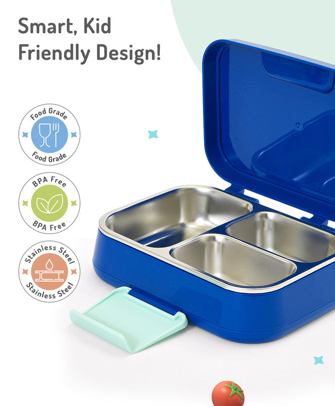 Bonfino Lunch Box with Spoon and Fork, Leak-Resistant, Food-Grade PP and 304 Stainless Steel, Durable, 3 Years+, 1150 mL, 21.6 x 17.3 x 7.6 cm - Blue and Green
