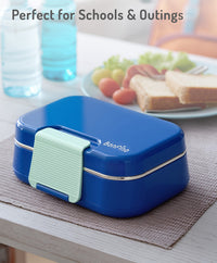 Bonfino Lunch Box with Spoon and Fork, Leak-Resistant, Food-Grade PP and 304 Stainless Steel, Durable, 3 Years+, 1150 mL, 21.6 x 17.3 x 7.6 cm - Blue and Green_6