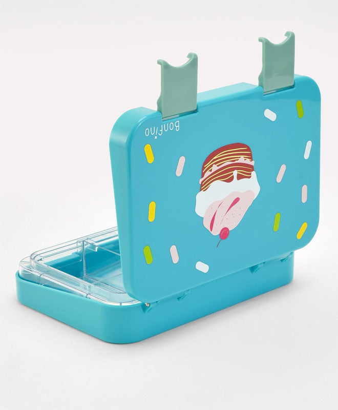Bonfino Lunch Box, Ice Cream Theme, Easy to Carry, Leak-Proof Lid, Microwave Safe, 3 Years+, 22 x 15.5 x 5cm - Blue
