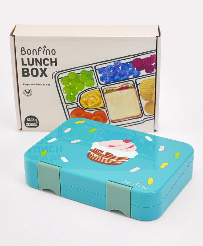 Bonfino Lunch Box, Ice Cream Theme, Easy to Carry, Leak-Proof Lid, Microwave Safe, 3 Years+, 22 x 15.5 x 5cm - Blue